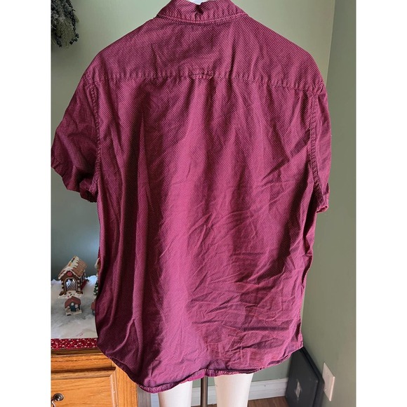 Denim & Flower Shirt Men's Maroon with White Dots Button Up Long Sleeve XL Slim - Picture 3 of 5